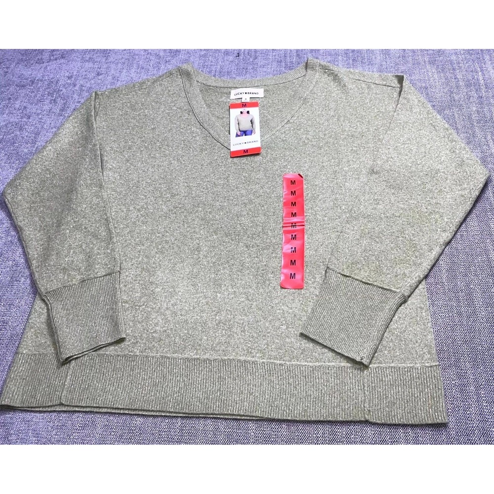 Lucky Brand Sweater Womens Medium Olive Night Knit V Neck Pullover 1886390
